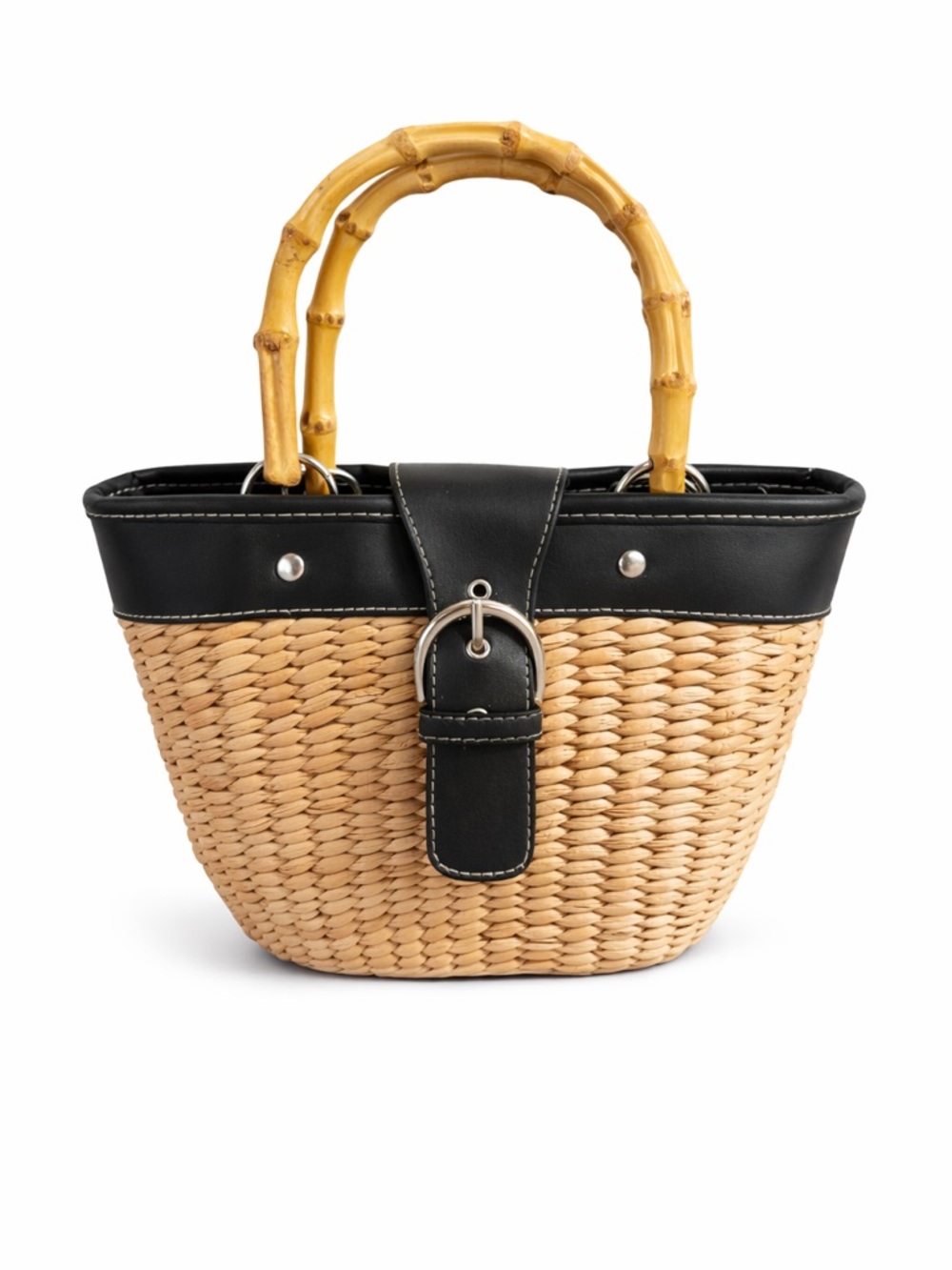 Straw Mini Basket Bag Bamboo Handles Cottagecore Summer Purse